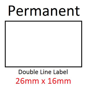 Price Gun Labels Double Line - 26mm x 16mm Permanent White  -10x Rolls